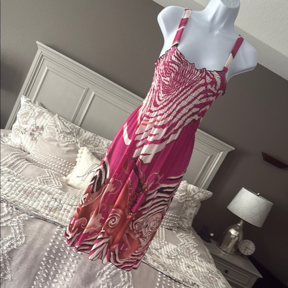 Pink Sleeveless Spaghetti Strap Midi Sundress